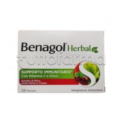 Benagol Herbal Gusto Menta e Ciliegia Integratore per Sistema Immunitario 24 Pastiglie