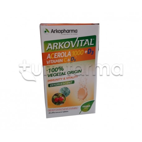 Arkovital Acerola 1000 + Vitamina D3 Integratore Multivitaminico 20 Compresse