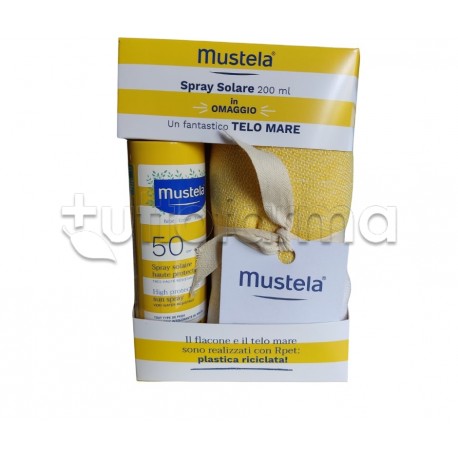 Mustela Spray Solare per Bambini SPF 50+ con Telo Mare Omaggio 200ml Mustela Spray Solare per Bambini SPF 50+ con Telo Mare Omaggio 200ml