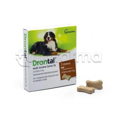 Drontal Multi Aroma Carne XL Farmaco Veterinario Infestazioni Intestinali dei Cani di Grande Taglia 2 Compresse