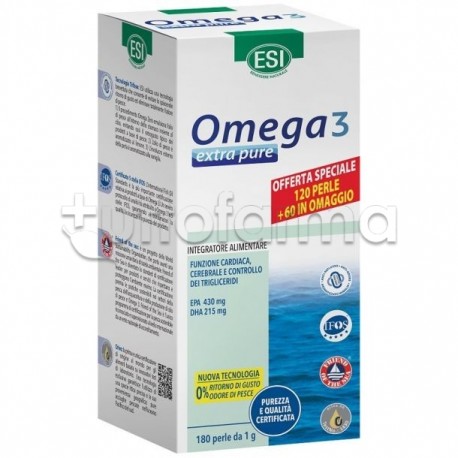 Esi Omega 3 Extra Pure Integratore per Pressione e Colesterolo 120 + 60 Perle Omaggio