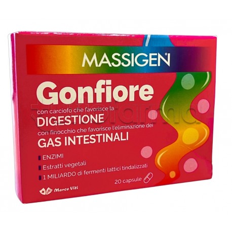 Marco Viti Massigen Gonfiore Integratore per Disturbi Intestinali 20 Capsule Marco Viti Massigen Gonfiore Integratore per Disturbi Intestinali 20 Capsule