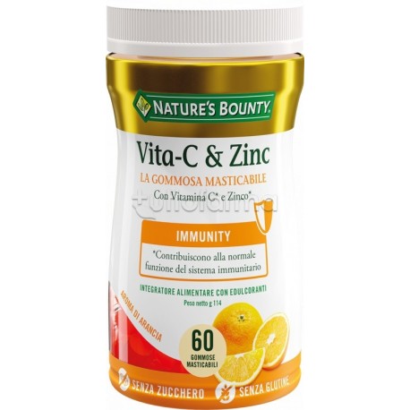 Nature's Bounty Vita-C & Zinc Integratore di Vitamina C e Zinco 60 Gommose Masticabili Nature's Bounty Vita-C & Zinc Integratore di Vitamina C e Zinco 60 Gommose Masticabili