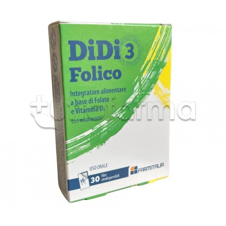 Scatola con Didi3 Folico 30 Integratore di Folato e Vitamina D3 Film