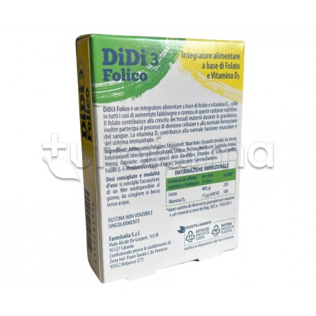 Didi3 Folico 30 Integratore di Folato e Vitamina D3 Film Orodispersibili