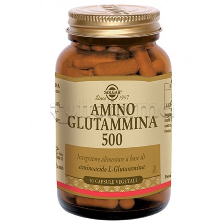 Solgar Amino Glutammina 500 Integratore per Memoria e Difese Immunitarie 50 Capsule