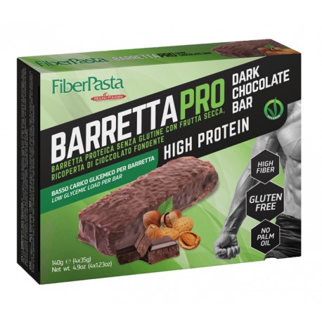 Fiberpasta Barretta Pro Dark Chocolate snack proteico senza glutine 4x35g Fiberpasta Barretta Pro Dark Chocolate snack proteico senza glutine 4x35g