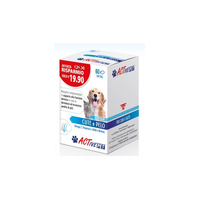 ActivePet Benessere Cute e Pelo Integratore Veterinario Cani e Gatti 60 Soft Gel