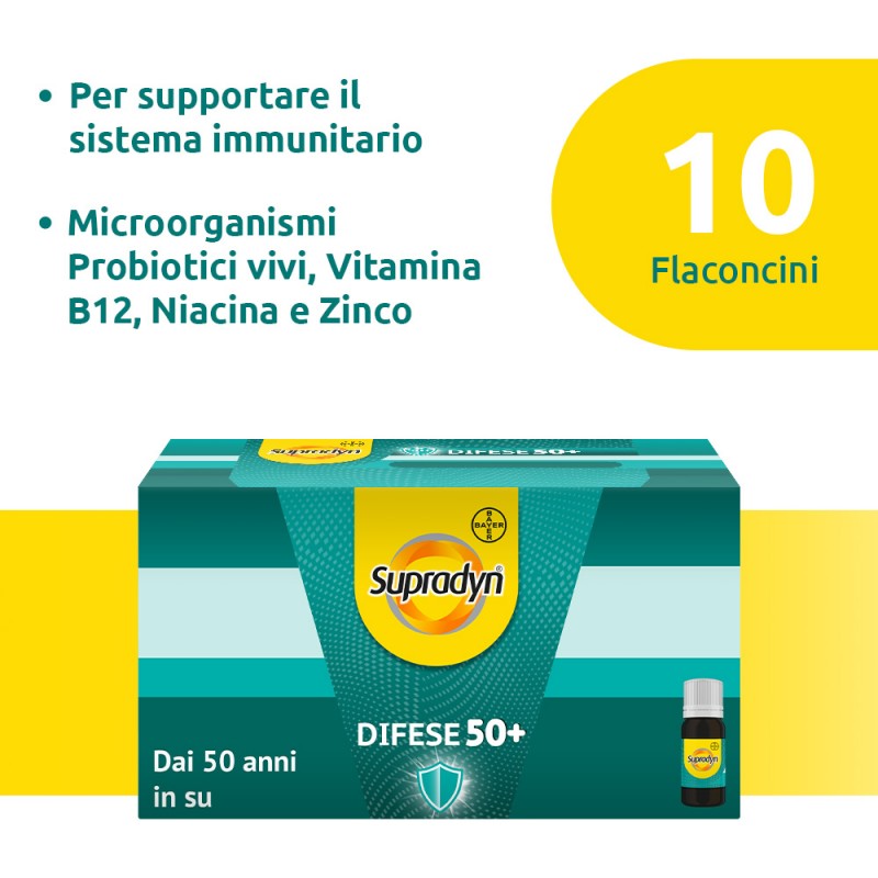 Supradyn Difese 50+ per Sistema Immunitario degli Over 50 10 Flaconcini Supradyn Difese 50+ per Sistema Immunitario degli Over 50 10 Flaconcini