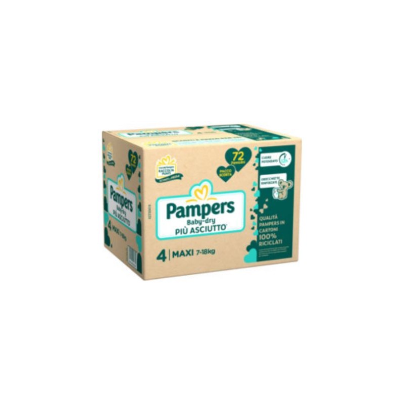 Pampers Baby Dry Maxi Confezione Quadripla Taglia 4 (7-18Kg) 72 Pezzi
