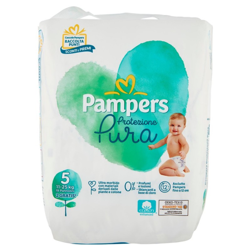 Pampers Protezione Pura Junior Pannolini Taglia 5 (11-25kg) 19 Pezzi