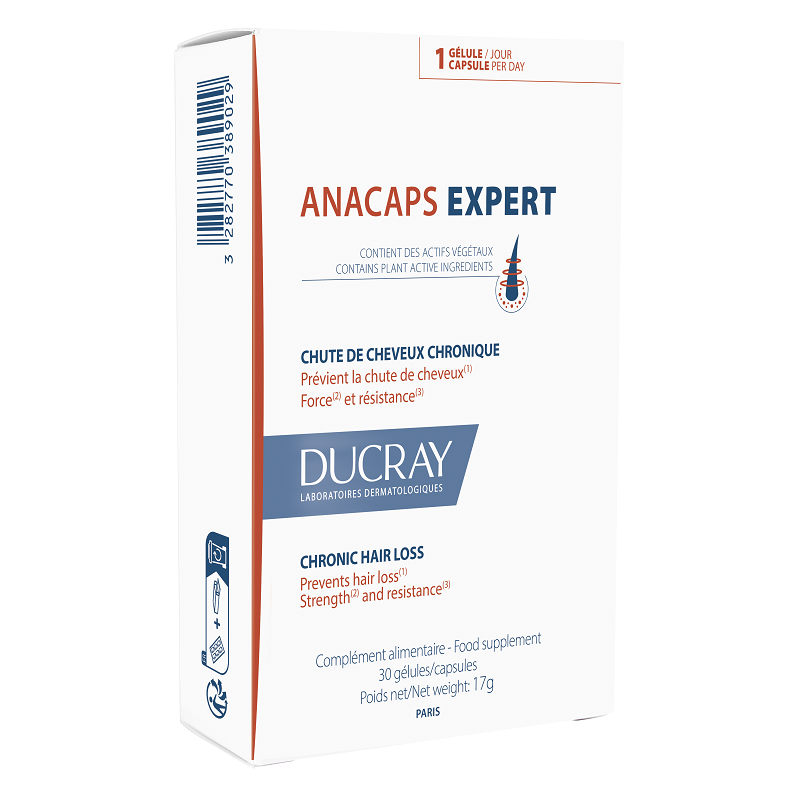 Confezione di Ducray Anacaps Expert Integratore per Capelli e Unghie 30 Capsule