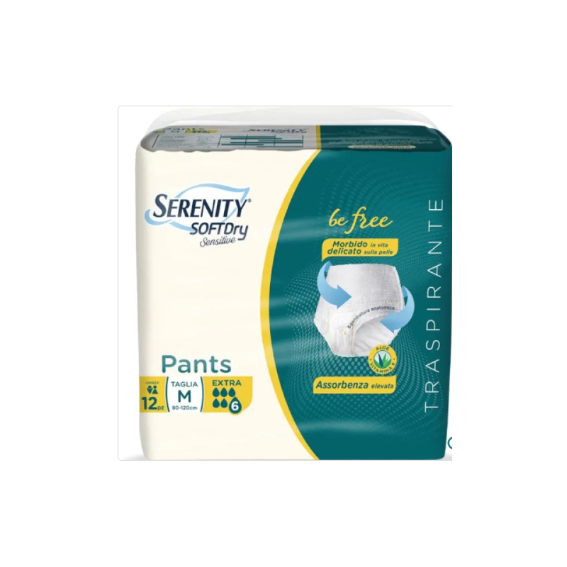Serenity Soft Dry Sensitive Pants Pannolino a Mutandina Extra Taglia M 12 Pezzi