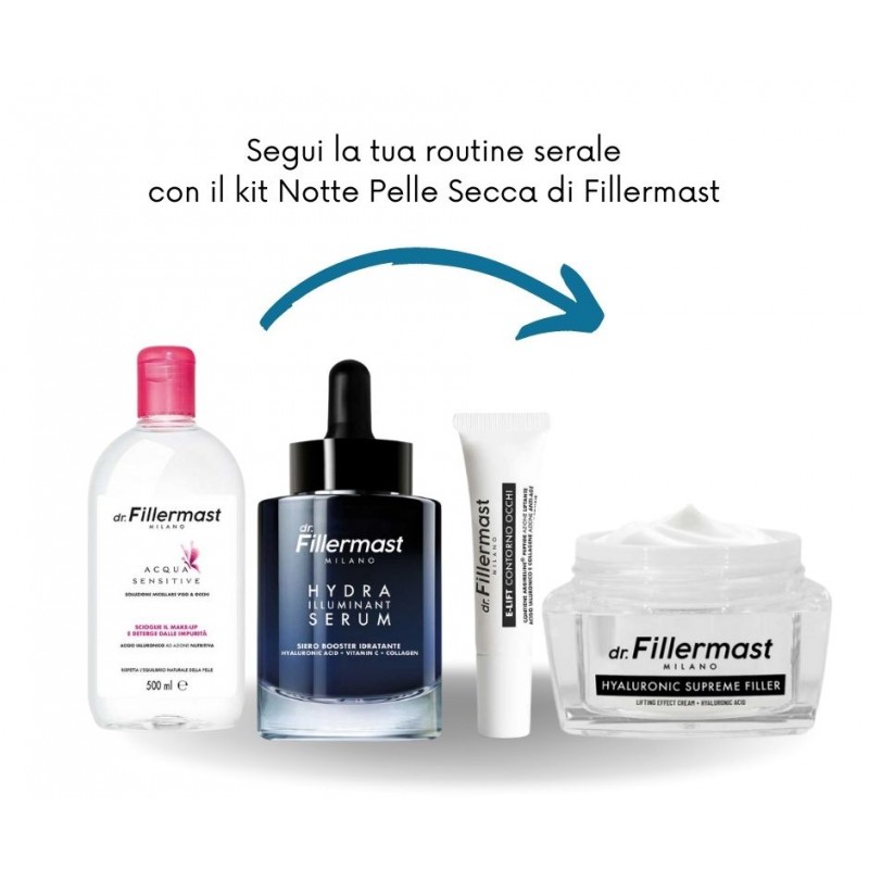 Dr. Fillermast Kit Notte Pelle Secca. Detergente, Siero, Contorno Occhi e Crema 4 Pezzi