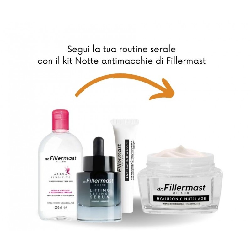 Dr. Fillermast Kit Notte Antimacchie. Detergente, Siero, Contorno Occhi e Crema 3 Pezzi