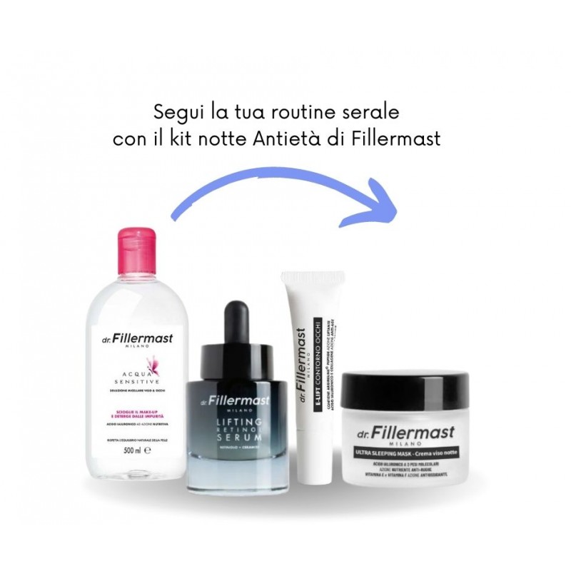 Dr. Fillermast Kit Notte Antietà. Detergente, Siero, Contorno Occhi e Crema Anti Rughe 4 Pezzi