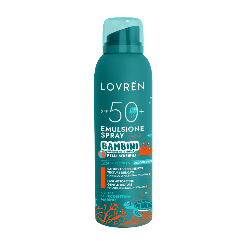 Lovren Spray Solare Bambini e Pelle Sensibile Resistente all'Acqua SPF50 150ml Lovren Spray Solare Bambini e Pelle Sensibile Resistente all'Acqua SPF50 150ml
