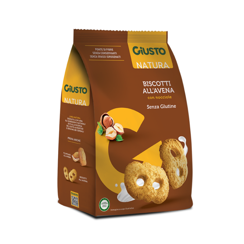 Giusto Biscotti Senza Glutine all'Avena e Nocciole 250g - TuttoFarma